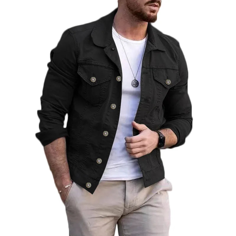 maoxiangshop FALL OUTFITS Men's Jacket New Mens Denim Jacket Slim Fit Fashion Casual Pocket Jacket Coat Men Handsome Spring Autumn Classic Red Coat