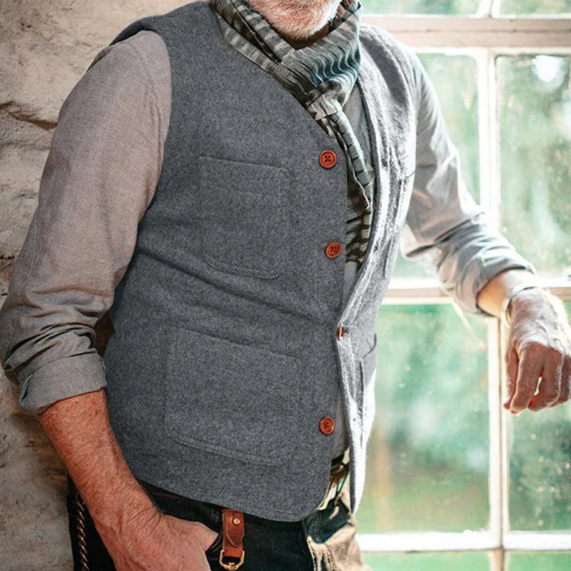 maoxiangshop Multi Pockets Patchs Mens Vest Jackets Solid Color V Neck Sleeveless Buttoned Blazer Coats For Men Spring Summer Vintage Outfits