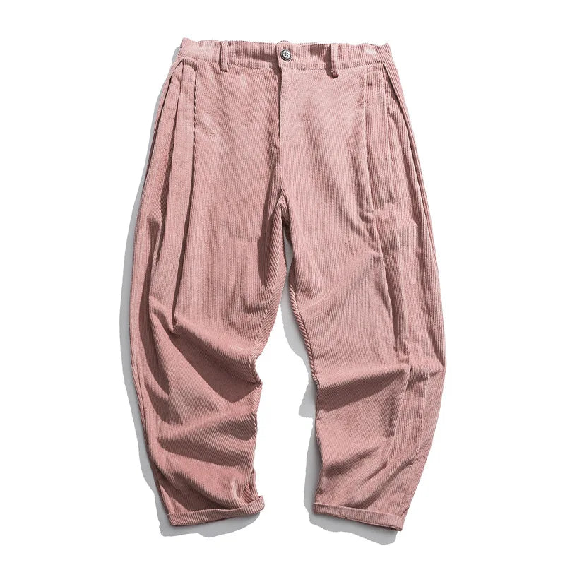 maoxiangshop Vintage Corduroy Pants Men Harajuku Japanese Pink Retro Streetwear Black Trousers Male Oversize Men's Casual Loose 5XL