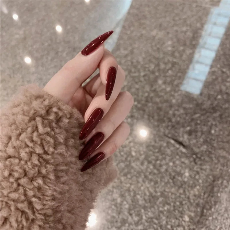 maoxiangshop 24Pcs False Nails With Glue Almond Pink Butterfly Design Detachable Rhinestones Acrylic Fake Nails long stiletto Press On Nails