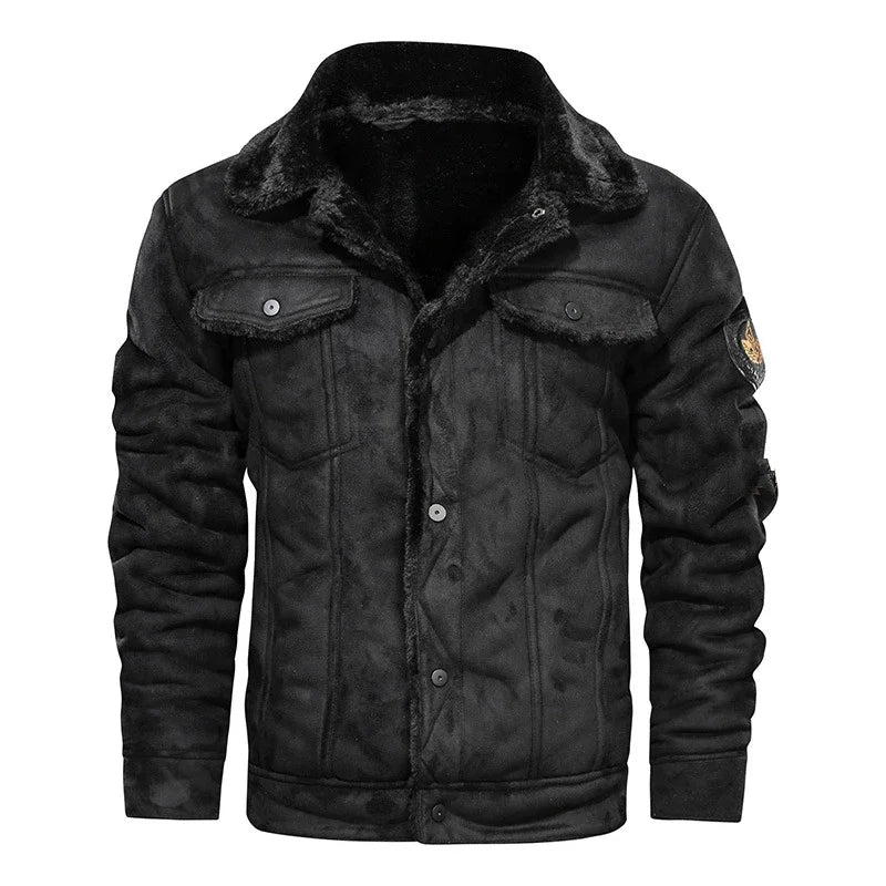 maoxiangshop Men Jackets Thicken Faux Fur Fleece Jacket male Loose Lambs Wool Lapel Pocket Outerwear Winter Chic Single Breasted Street Coat