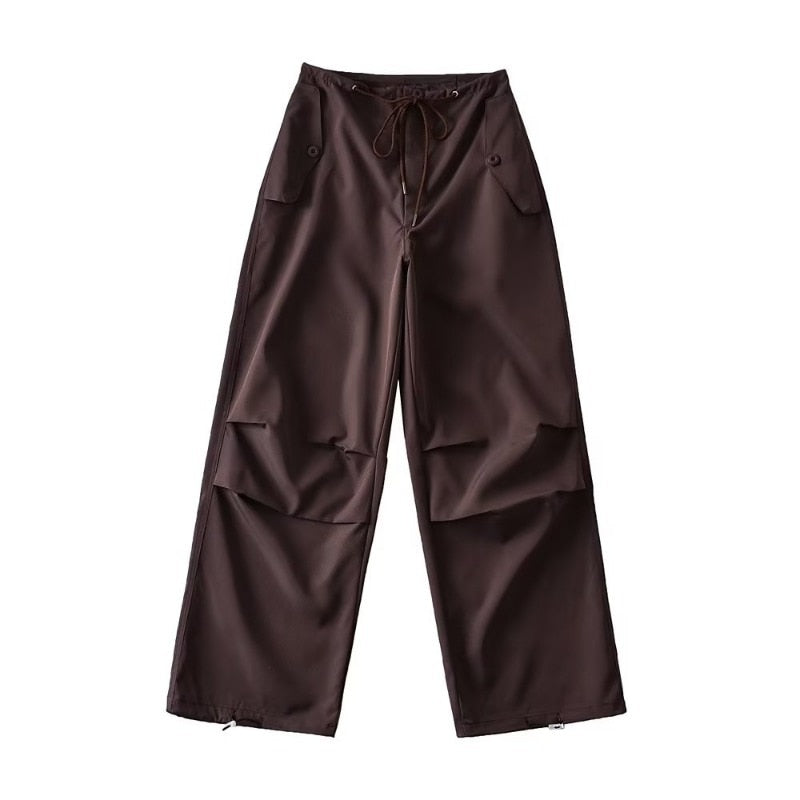 Thin style loose cargo pants women's high waist casual paper bag pants lace-up trousers 2023 summer new cargo pants for women