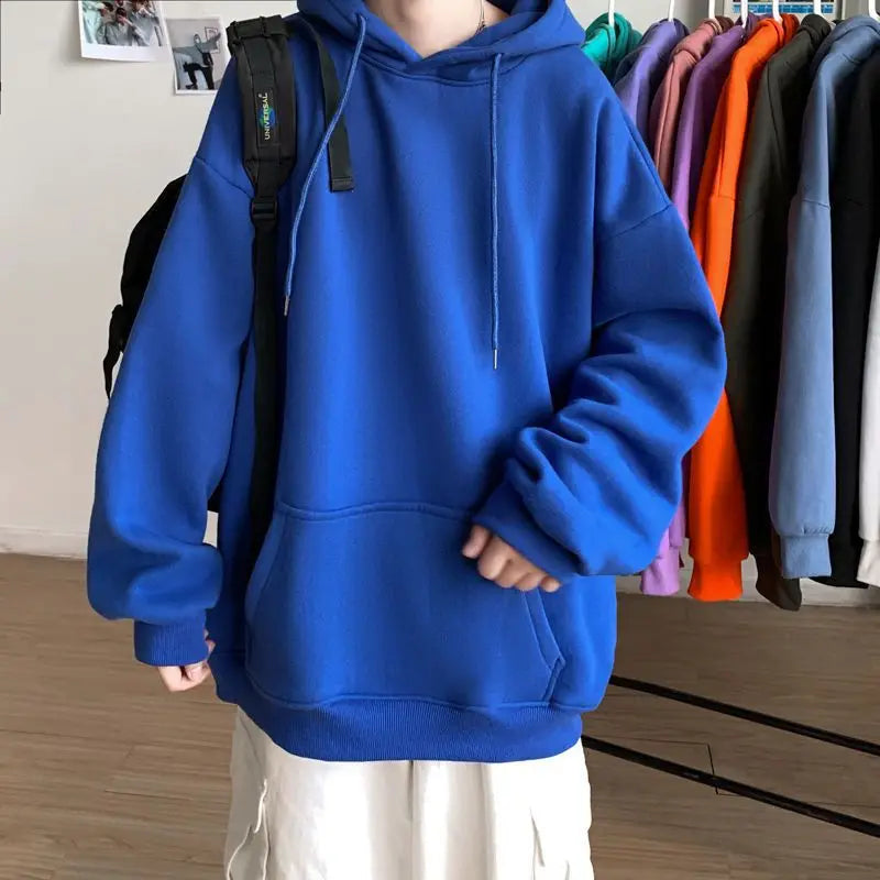 maoxiangshop Fleece Hoodie Men Casual Pocket Long Sleeve Oversized Pullover Tops Harajuku Street Thicken Solid Sweatshirt Sports Pullover 5xl