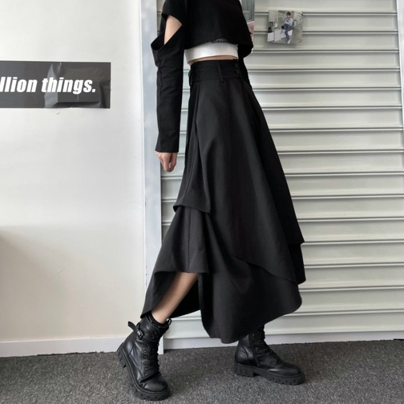 maoxiangshop Casual Vintage Victorian Skirt Women Black High Street Korean Gothic Y2k Skirt Female Long Chic Irregular Fashion Party Clothes