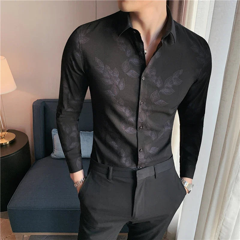 maoxiangshop British Style Men Long Sleeved Shirt Autumn Anti-wrinkle Soft Solid Casual Elastic Slim Fit Camisas Y Blusas Men Clothing