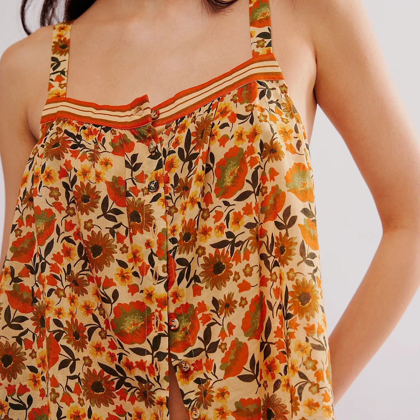 maoxiangshop - Womens Summer Bohemian Cute Tank Tops Casual Chic Floral Print Sleeveless Front Button-down Basic Y2K Vest Streetwear