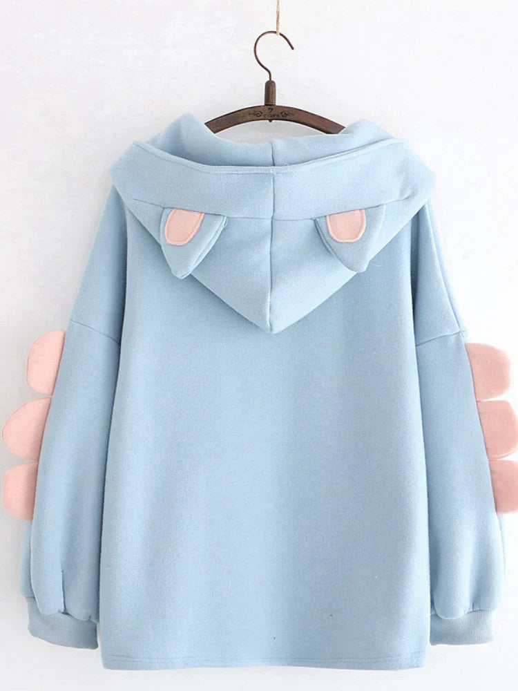 maoxiangshop Women's Hoodies Sweatshirt With Ears On Hood Cat Embroidery Cute Harajuku Fleece Hoodie Hooded Clothes Pullovers