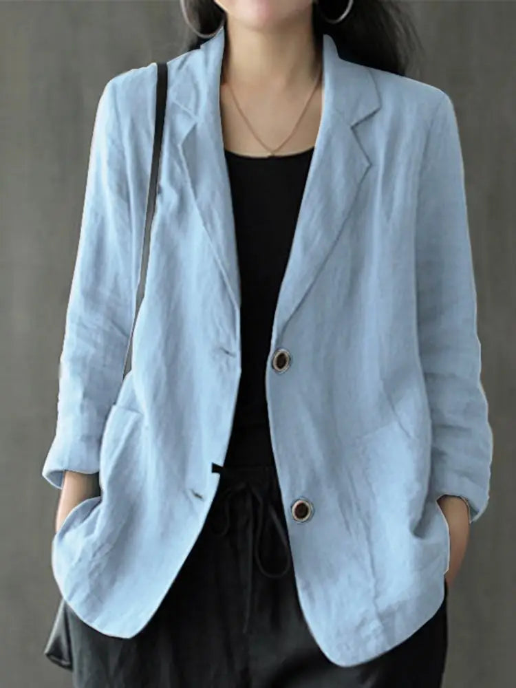 maoxiangshop Elegant Solid Blazer Women Autumn Overcoats Casual Long Sleeve Single Button Coats Female Lapel Outwears Oversized
