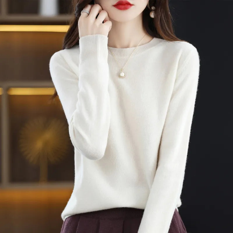 maoxiangshop Cashmere Sweater Women's Knitting Sweater 100% Pure Merino Wool Winter Fashion Basic V-neck Chic Top Autumn Warm Pullover