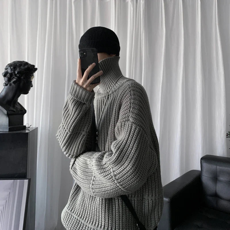 maoxiangshop Autumn Winter Mens Casual Turtleneck Pullover Men's Long Sleeve Rollneck Sweater Korean Style Fashion Warm Knitted Sweater