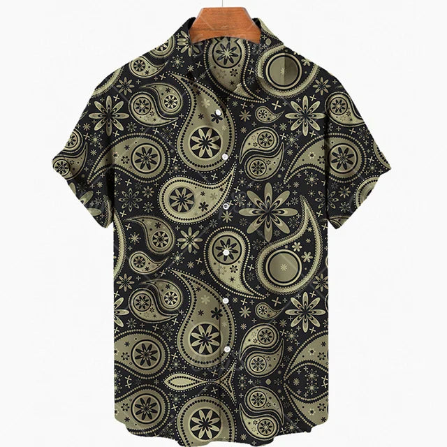 maoxiangshop Short Sleeve Leopard Men's Shirts For Man Clothing Hawaiian Fashion 3D Print Thin Lapel Floral Casual Oversized Imported Camisa