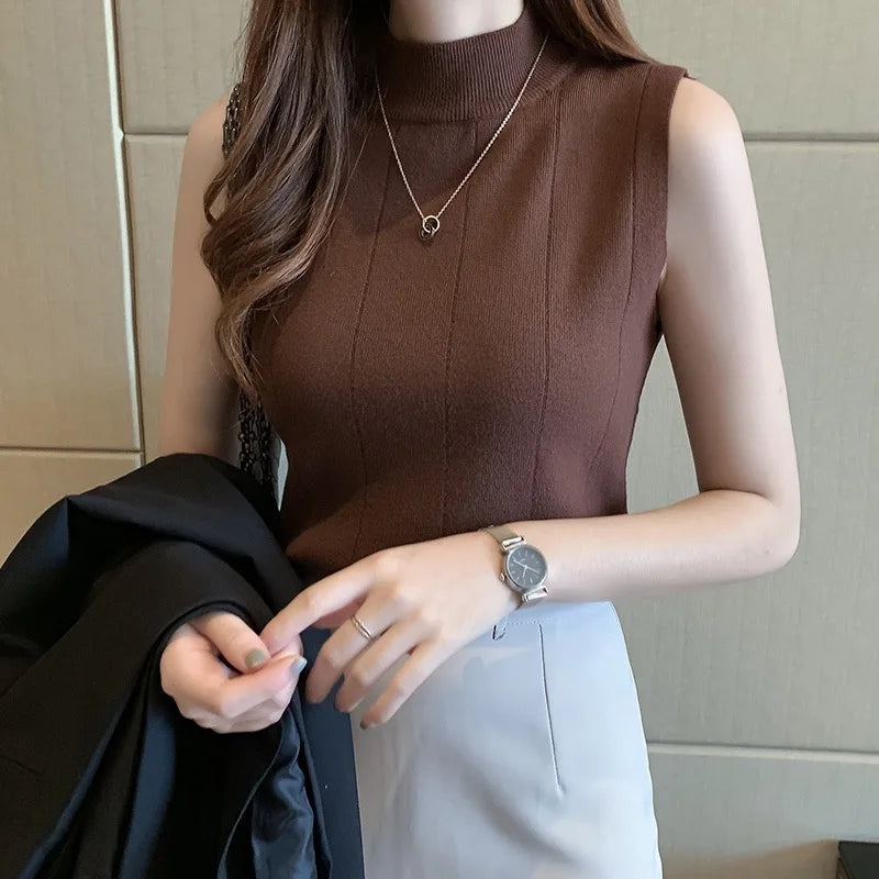 maoxiangshop Spring Women Knitted Green Tank Tops Women Thin Tops Basic Casual Tank Tops O-neck Tees Sleeveless Tops For Women