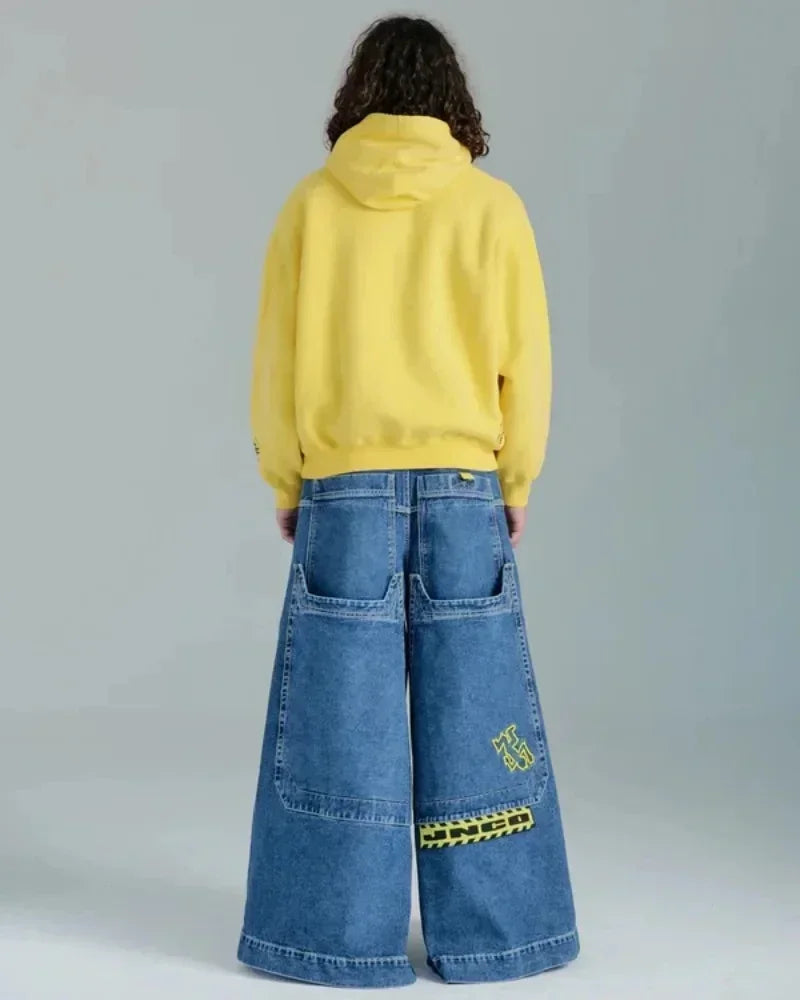 Jeans New Y2K Women Harajuku Retro Hip Hop Cartoon Embroidery Baggy Jeans Black Pants High Waisted Wide Trousers Streetwear