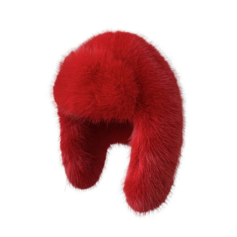 maoxiangshop - 2024 Winter Women Fluffy Furry Faux Fox Fur Bomber Hats Flaps Luxury Vintage Y2k Girls Warm Earflap Snow Ski Hat Caps Russian
