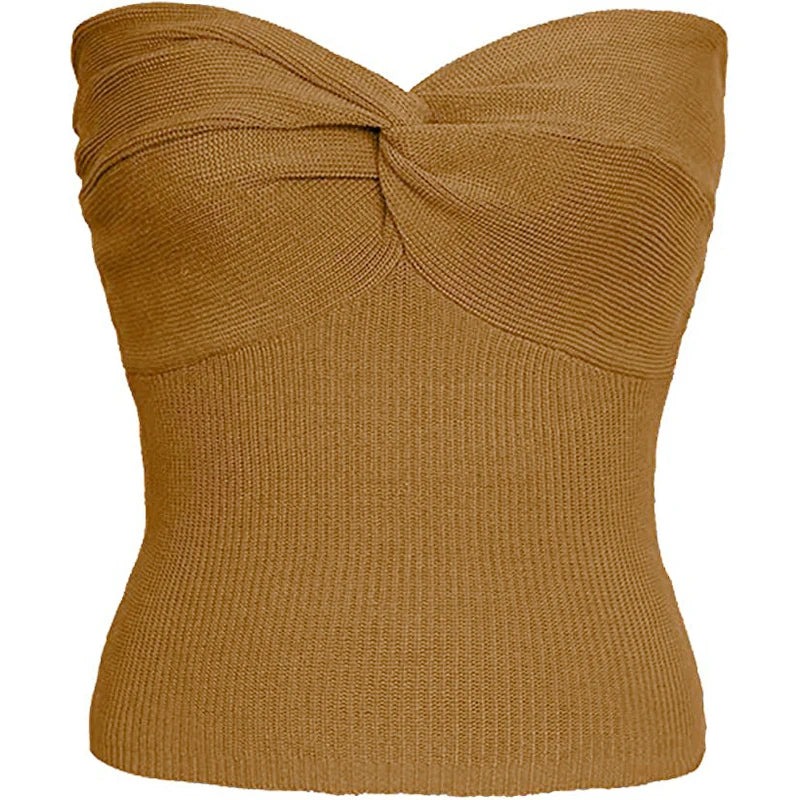maoxiangshop - Twist Tube Tops For Women Sexy Strapless Corset Top Tee Off-Shoulder Cute Y2k Cropped Tops Knit Bustier Summer Streetwear