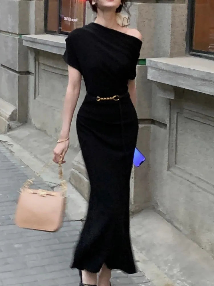 maoxiangshop Fashion New Women Elegant Bodycon Slim Midi Party Dress Sexy Vintage Casual Prom Birthday Vestidos Female Chic Clothes Robe