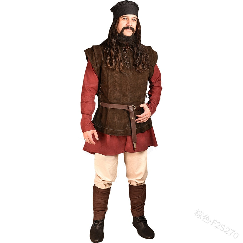 maoxiangshop Gothic Men's Bandage Pirate Renaissance Knight Waistcoat Tunic Jacket Vintage Warrior Men Medieval Sleeveless Vest