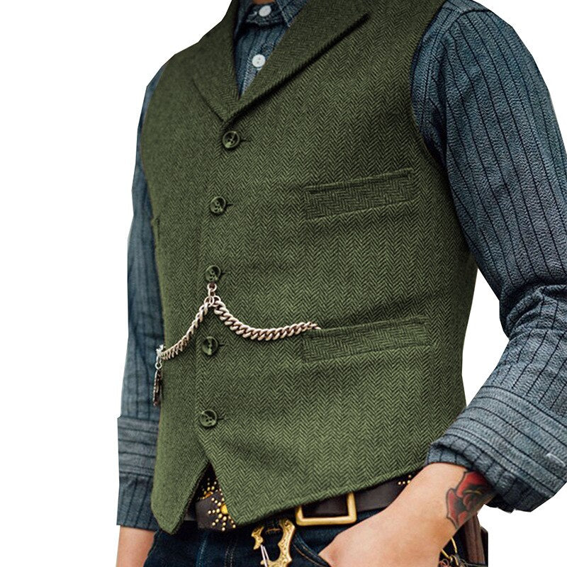 maoxiangshop Men's Suit Vest Brown Wool Tweed Business Waistcoat Jacket Casual Slim Fit Gilet Homme Vests For Groosmen Man Wedding