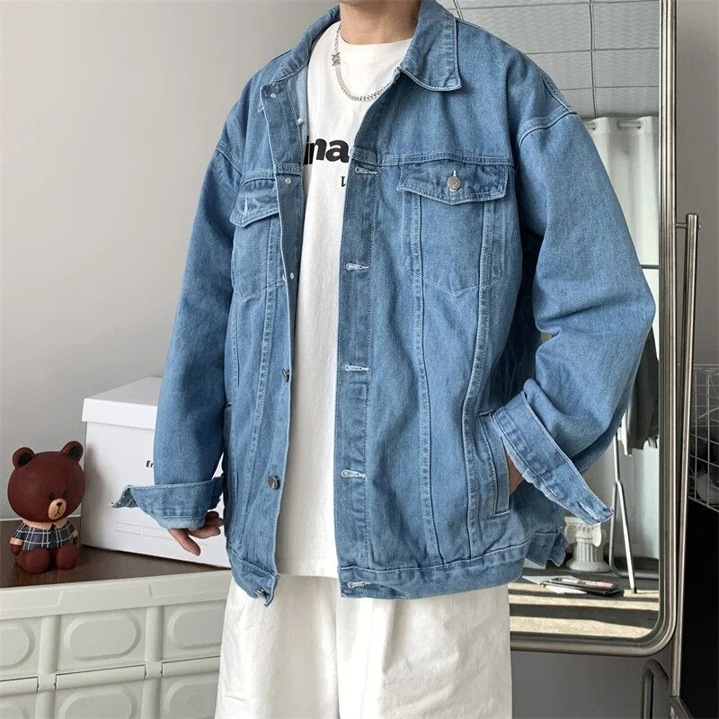 maoxiangshop Spring Autumn New Mens Lapel Denim Jacket Coat M-5XL Hip Hop Wind Casual Coat Cotton Plus Size Denim Jacket Men Hole Clothes