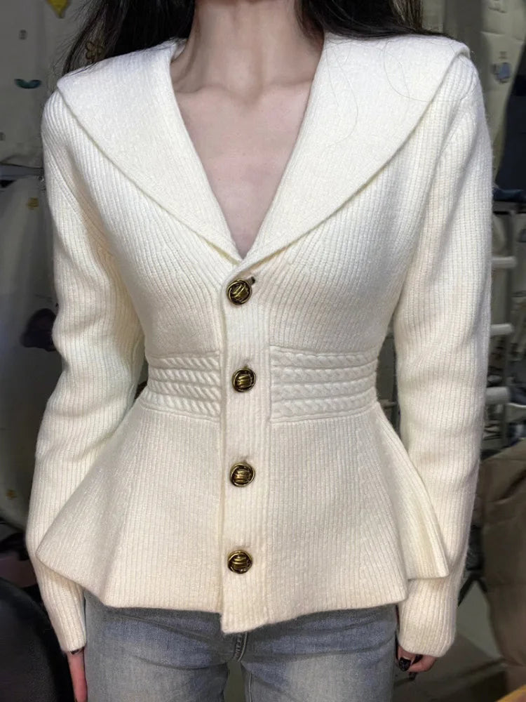 Small Fragrance Elegant Slim Women Cardigan V-neck Autumn Korean Chic Gentle Soft Waxy Tops Temperament Knitwear Sweater