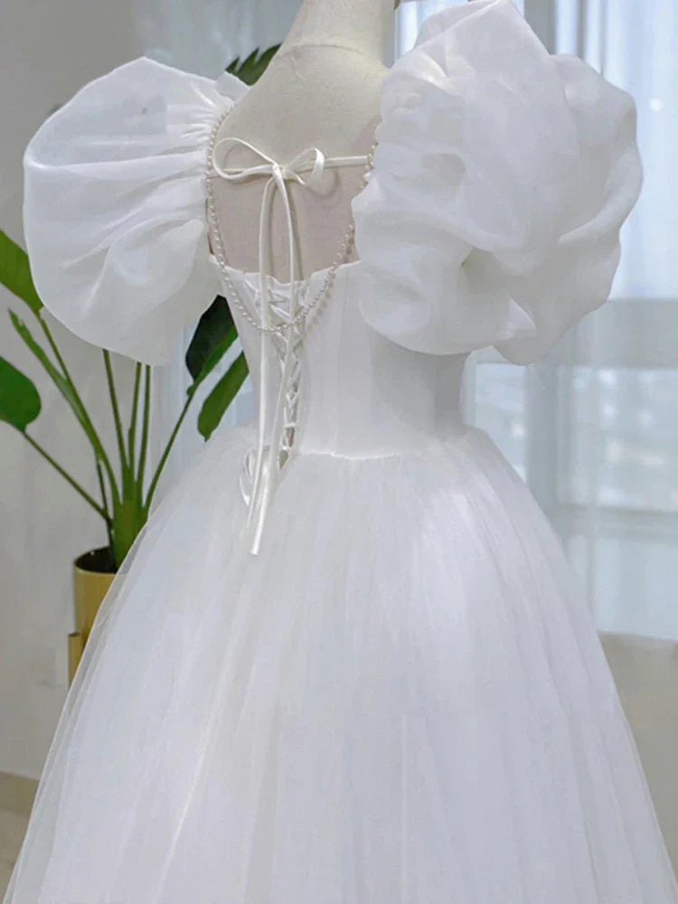 maoxiangshop White Wedding Dress Women Fairy Princess Dress Female Fashion Evening Party Dress Ladies Summer Elegant Puff Sleeve Long Dress
