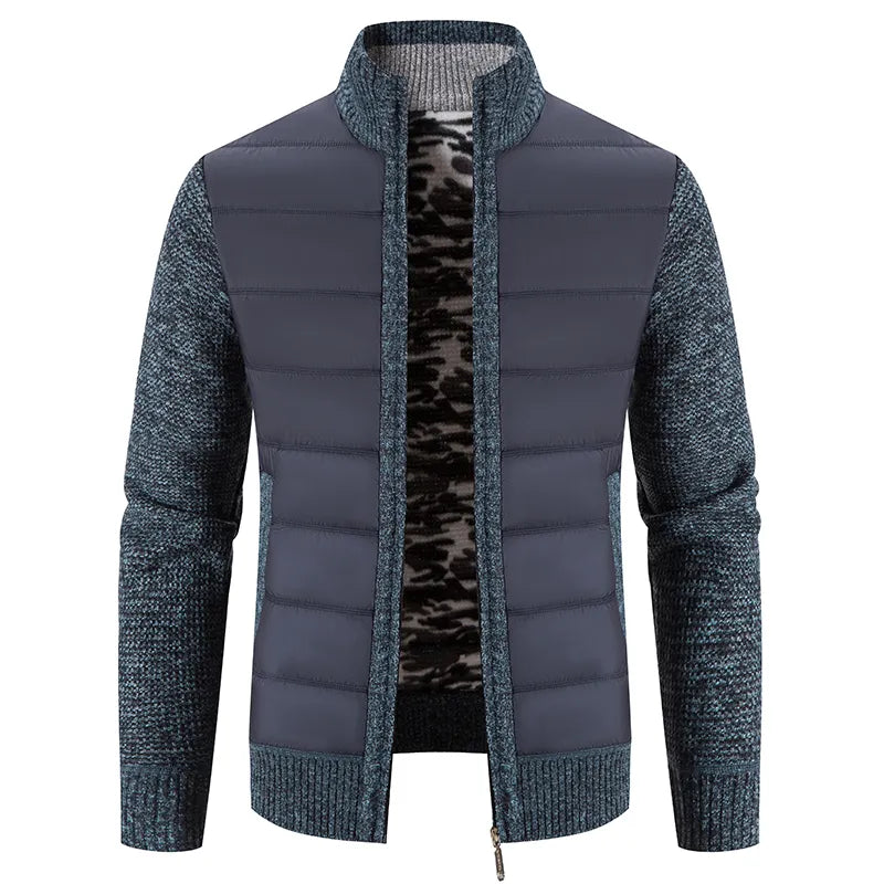 maoxiangshop Winter Thick Fleece Cardigan Men Warm Sweatercoat Fashion Patchwork Mens Knittde Sweater Jackets Casual Knitwear Outerwear Men