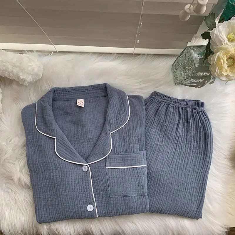 maoxiangshop - Cotton Double-layer Gauze Pajamas For Women's Fashion Cute Carrot Print Long Sleeve Tops + Pant Home Clothing Two-piece Set