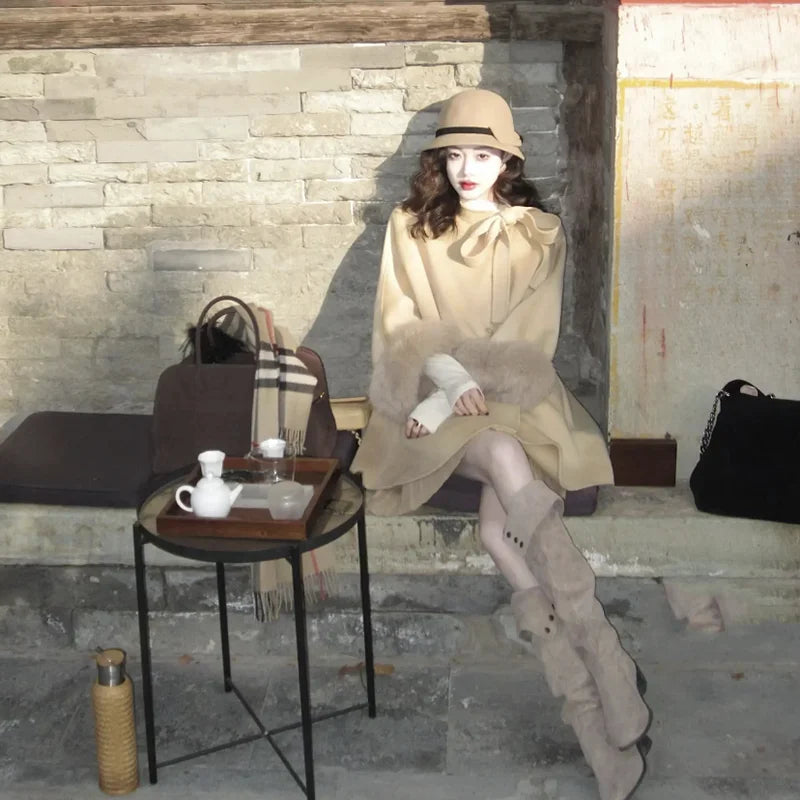 maoxiangshop - Autumn Elegant Woolen Coat Women Vintage Small Fragrance Long Sleeve Chic Jacket Fashion Ladies Loose Jacket Female Outerwears