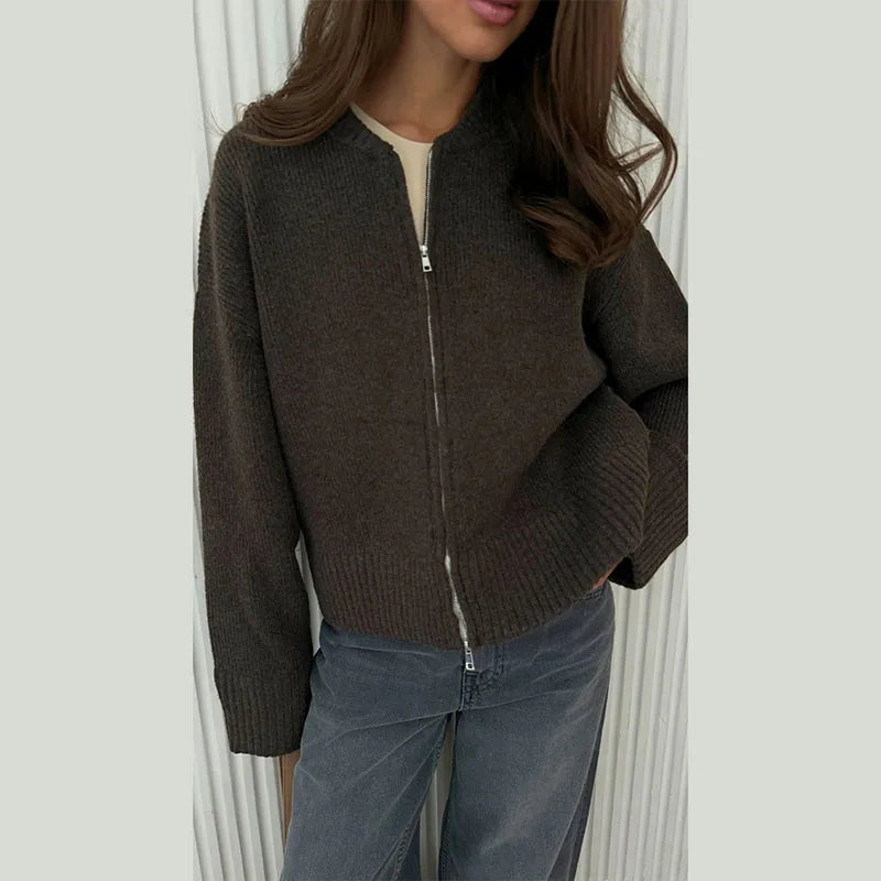 maoxiangshop - Knitted Zipper Sweaters Women Casual Loose All-match Cardigan 2024 Autumn Long Sleeve Jacket Female Street Lady Tops Basic Coat