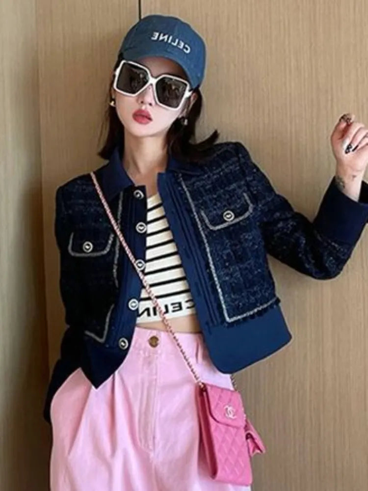 Luxury Small Fragrance Tweed Jacket Coat Women Korean Fashion Sweet Woolen Short Coats Fall Winter Vintage Elegant Outwear Tops