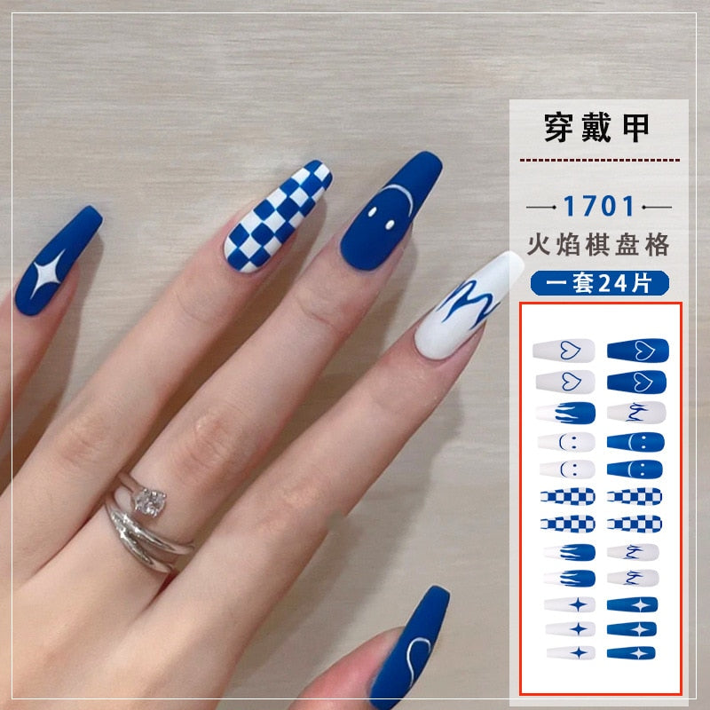 24pcs/box Fake Nails Press on Short Reusable with Designs Set French Artificial Pink kawaii False Tipsy Stick-on Nails Tips Art