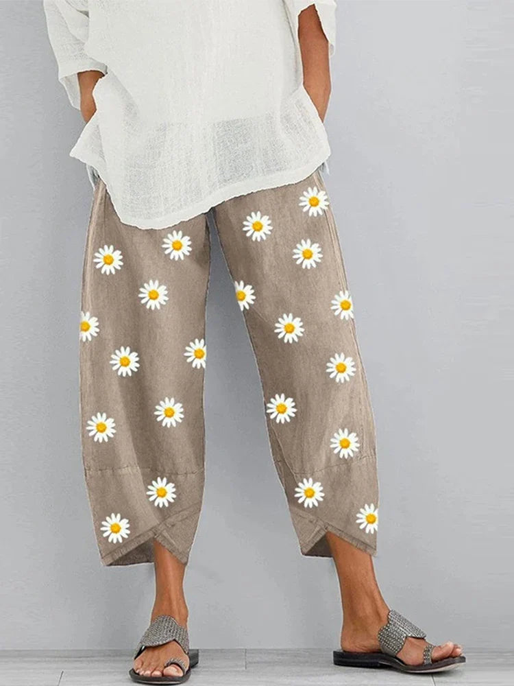maoxiangshop Pants Women's Casual Pants Summer Print Cut Versatile And Comfortable Loose Pants Beach Pants With Pockets Women