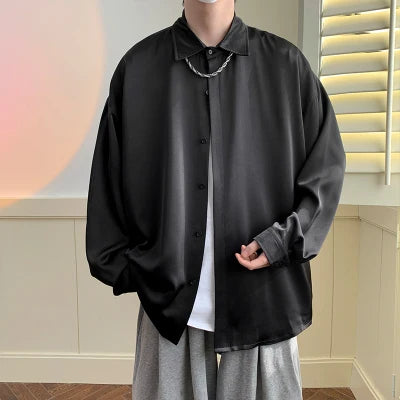 maoxiangshop 2024 Spring Summer Men White Vintage Shirts Mens Harajuku Fashion Oversized Shirt Male Black Casual Streetwear Blouses 5XL