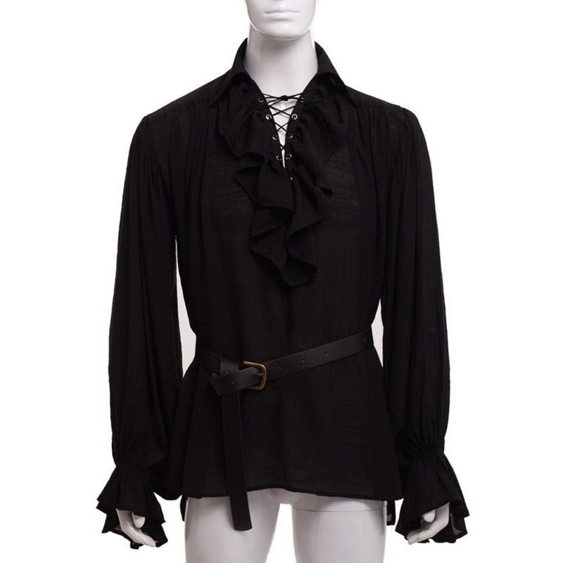 maoxiangshop Medieval Renaissance Lacing Up Shirt Bandage Tops Ruffles Shirt Fashion Men Vintage Costume Fluffy Long Sleeve Male
