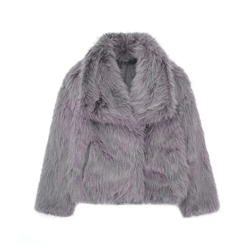 maoxiangshop - Faux Fur Cardigan Coat Women 2024 Winter Luxury Solid Long Sleeve Fashion Short Coats Lady Elegant Warm Thick Jackets Outerwear