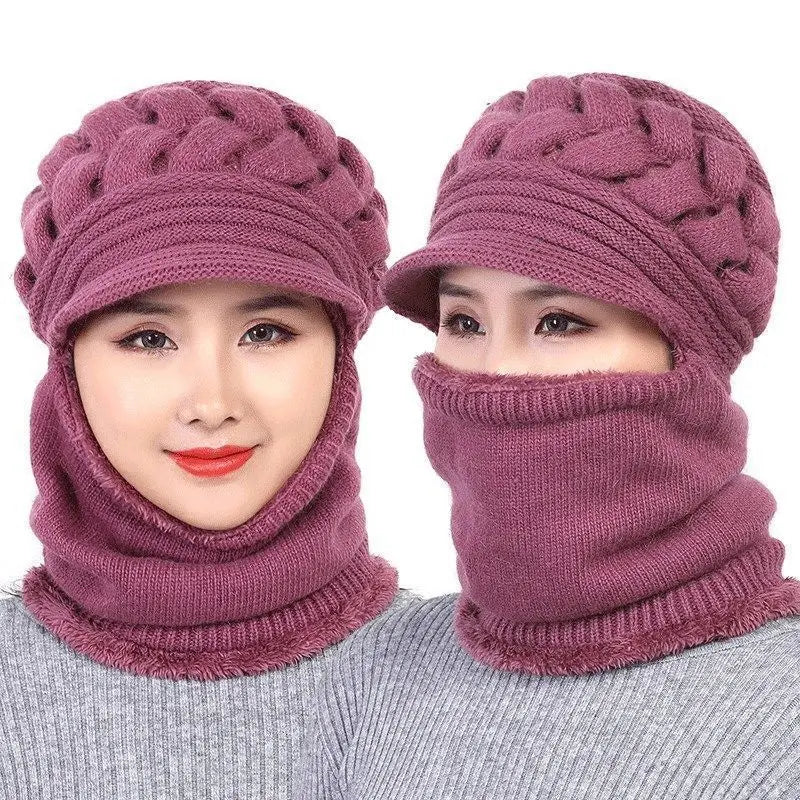 maoxiangshop Coral Fleece Winter Hat Beanies Women's Hat Scarf Warm Breathable Wool Knitted Hat For Women Double Layers Protection Caps