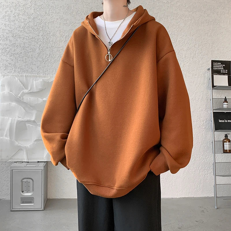 maoxiangshop Turtleneck Hoodie Zipper Pullovers Streetwear Hip Hop Hooded Sweatshirt Men Clothing Korean Couples Harajuku Coat