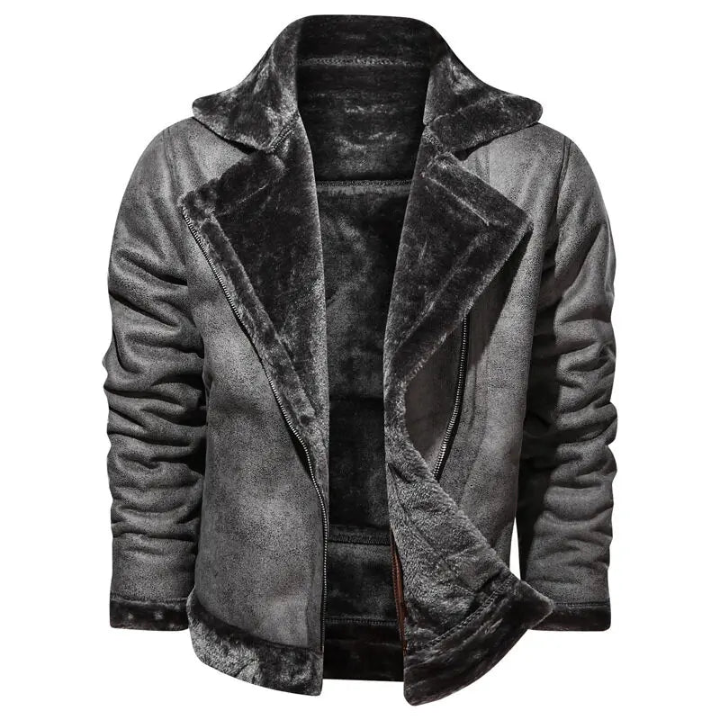 maoxiangshop Men's Autumn and Winter PU Leather Jacket New Oversized Plus Velvet Thick Leather Jacket Youth Fashion PU Leather Jacket Coat