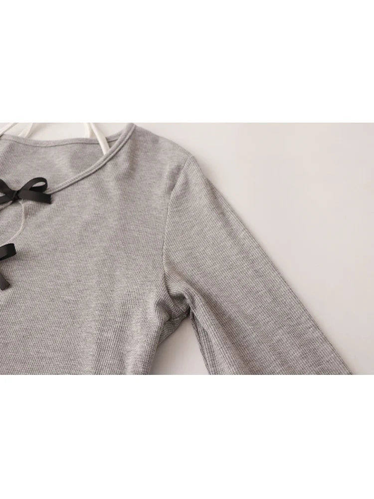 Womnen Korean Fashion Long Sleeve Hollow Out Crop Top Gyaru Fake Two Pieces T-Shirts Grunge Coquette Girl Lace Up Tees 2000s Y2k