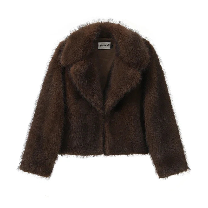 maoxiangshop - Mint Chic Street Girls Gradient Faux Fur Jacket Women Winter 2024 Brand Fashion Fluffy Fox Fur Coat Female Luxury Outerwear