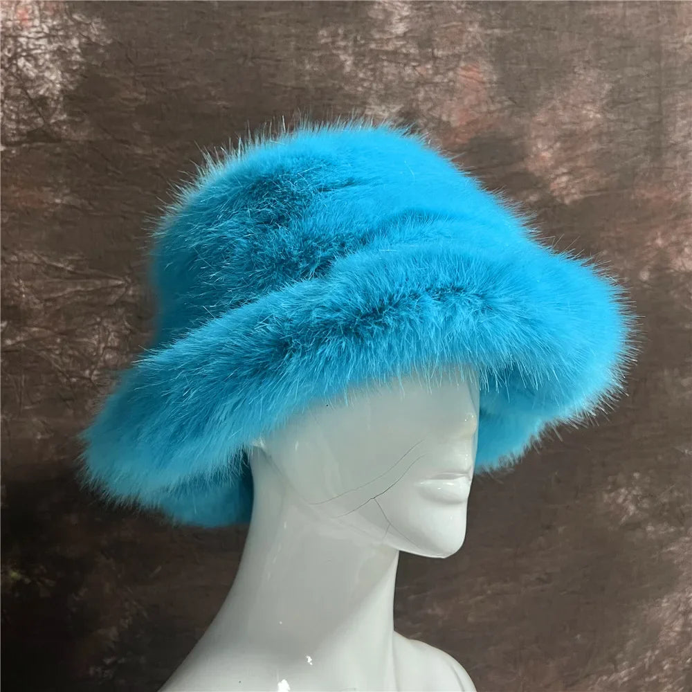 maoxiangshop - Luxury Ins Hot Y2k Girls Faux Fox Fur Bucket Hat Women Winter Warm Rabbit Fur Plush Fisherman Hat Cap Festival Party Ski Panama