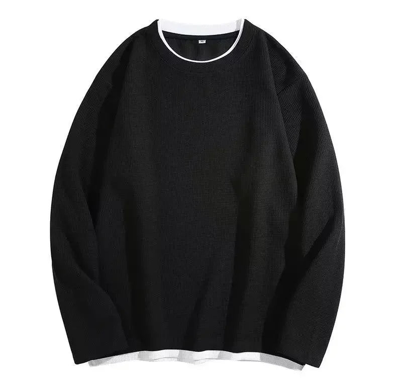 maoxiangshop Fake two long sleeve hoodie men spring and autumn loose jacket to wear simple solid color large size casual T-shirt