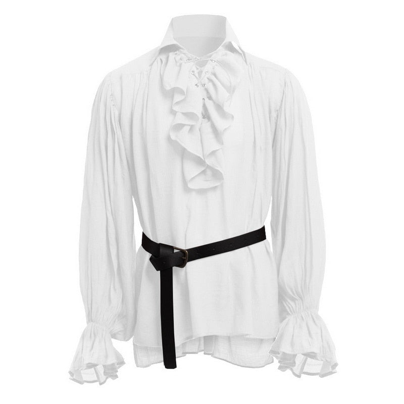 maoxiangshop Medieval Renaissance Lacing Up Shirt Bandage Tops Ruffles Shirt Fashion Men Vintage Costume Fluffy Long Sleeve Male