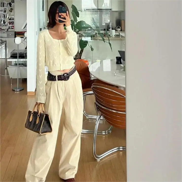 maoxiangshop Fall outfits women cropped cardigan long sleeve cute crop sweater kawaii knitwears heart square neck top knitted