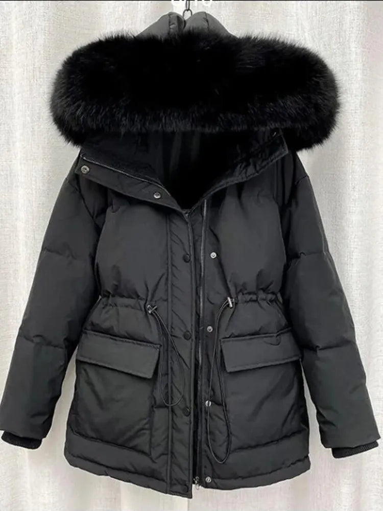 maoxiangshop Cotton Padded Fur Parka New Big Fur Collar Down Winter Jacket Women Thick Warm Parkas Female Outerwear
