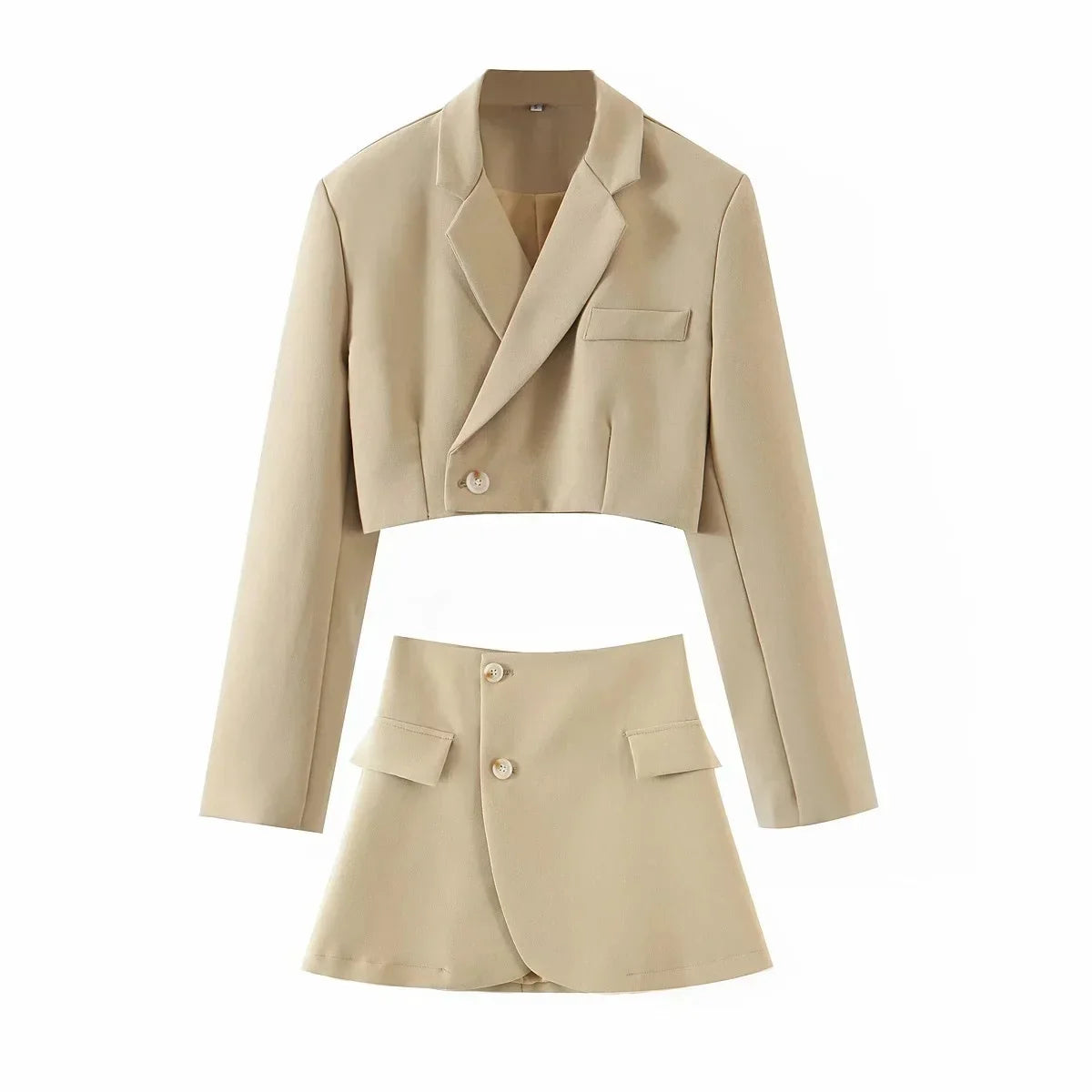 maoxiangshop - One Button Small Suit+high Waisted Skirt Set For Women 2024 Spring Autumn New Fashion Female Clothing