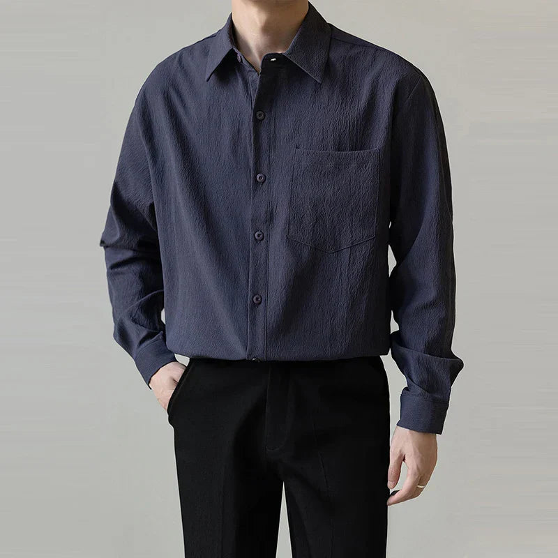 maoxiangshop Luxury Spring Clothing Men's Casual Suit Collar Texture Shirts Vintage Buttons Solid Color Long Sleeve Basic Clothes 2024 New
