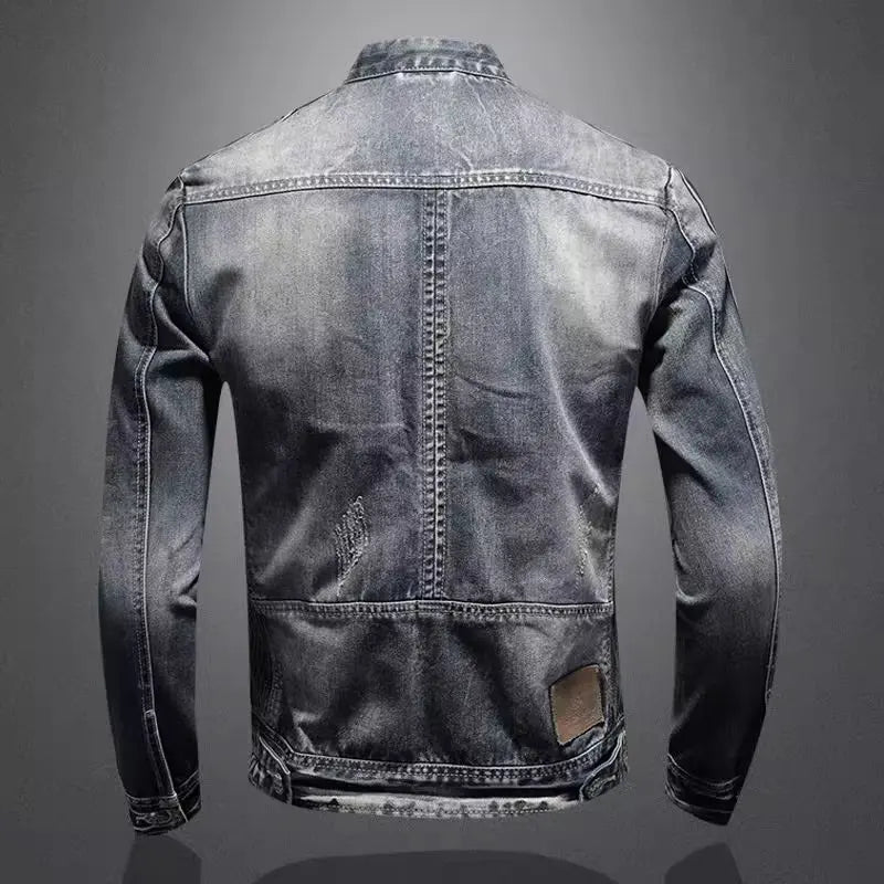 maoxiangshop Denim Jackets Men Casual Stand Collar Moto Biker Outerwear Coats Mens Fashion Zippers Motorcycle Streetwear Jacket Male Clothes