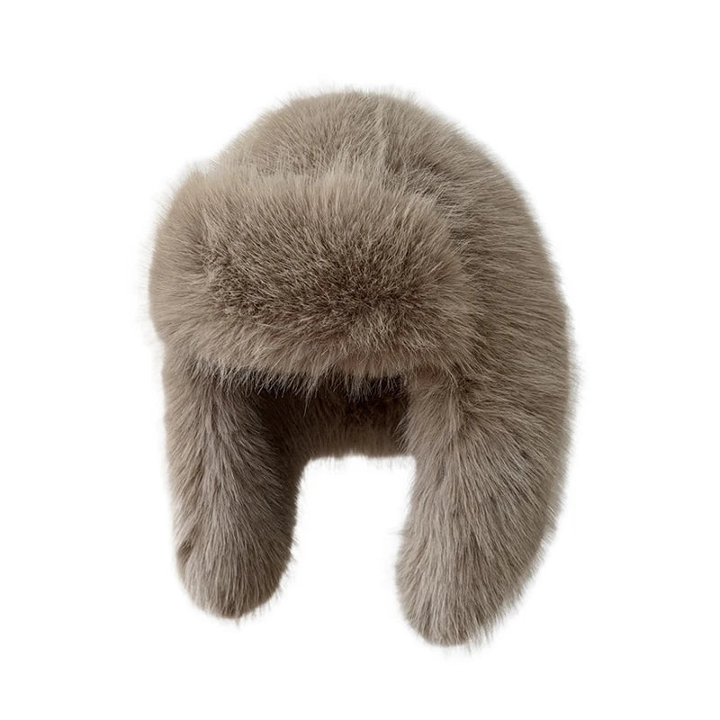 maoxiangshop - 2024 Winter Women Fluffy Furry Faux Fox Fur Bomber Hats Flaps Luxury Vintage Y2k Girls Warm Earflap Snow Ski Hat Caps Russian