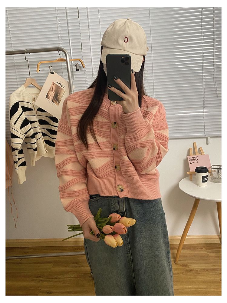 Oversized Sweaters for Women Autumn Knitted Cardigan Winter Striped Loose Jacket Long Sleeve Crop Tops Y2k Cardigan for Girls